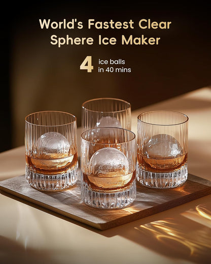 ecozy 2" Clear Ice Ball Maker with CrystalFlux Technology, 4 pcs in 40 Mins, 144 pcs/Day, Sphere