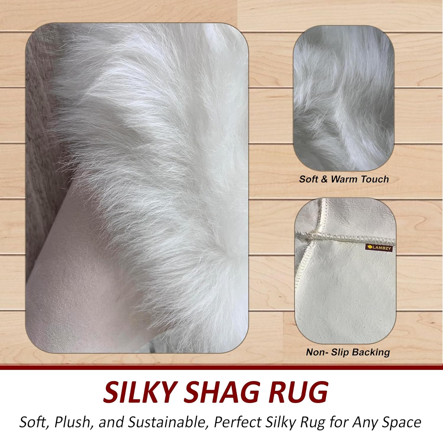 LAMBZY Faux Sheepskin Hypoallergenic Free Shape Silky Shag Rug, Luxury Shaggy Silky Plush Carpet