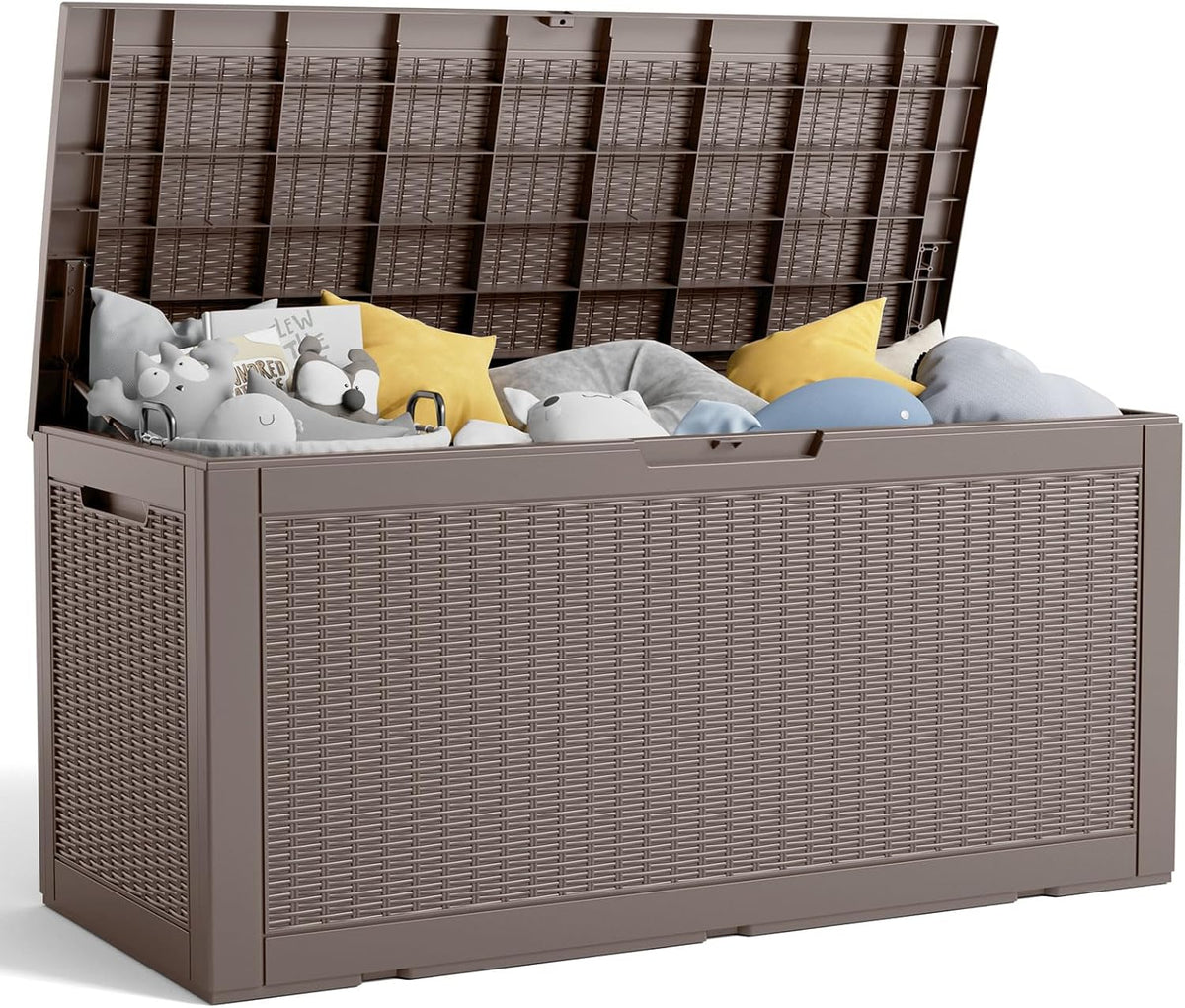 100 Gallon Resin Deck Box, Lockable Patio Outdoor Storage Box for Furniture, Garden Tools and Tools