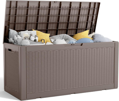 100 Gallon Resin Deck Box, Lockable Patio Outdoor Storage Box for Furniture, Garden Tools and Tools