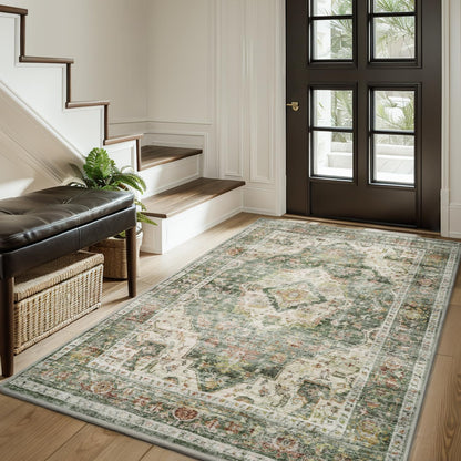 AMOAMI-3X5 Area Rug-Soft Washable Vintage Throw Accent Rugs for Living Room, Entryway, Bedroom
