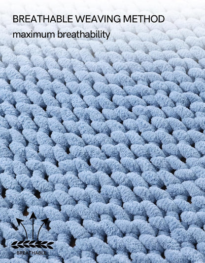 YnM Chunky Throw Blanket, Medium-Weight, Hand Knitted with Chenille Yarn, Skin Friendly, Ventilated