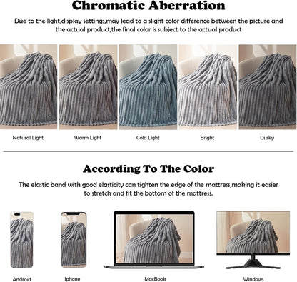 NEWCOSPLAY Super Soft Twin Blanket Light Grey Premium Silky Flannel Fleece 3D Ribbed Jacquard