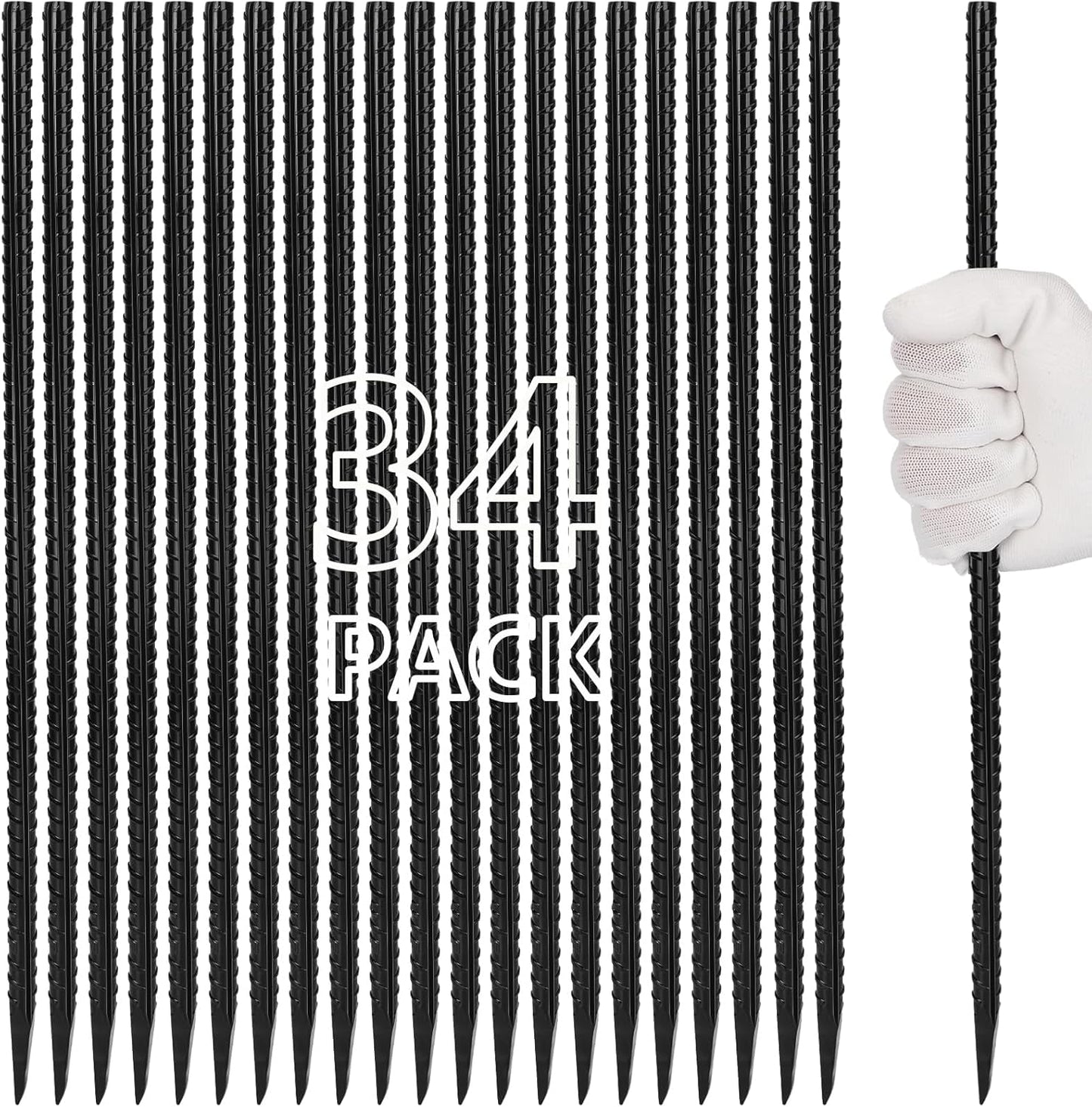 16 inches Rebar Stakes Heavy Duty (34-Pack) Metal Spikes for Concrete Timber, Garden Plant