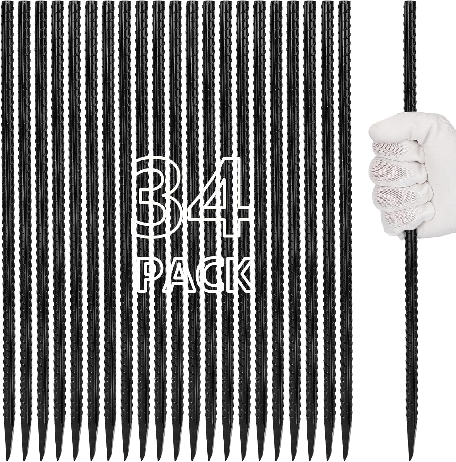 16 inches Rebar Stakes Heavy Duty (34-Pack) Metal Spikes for Concrete Timber, Garden Plant