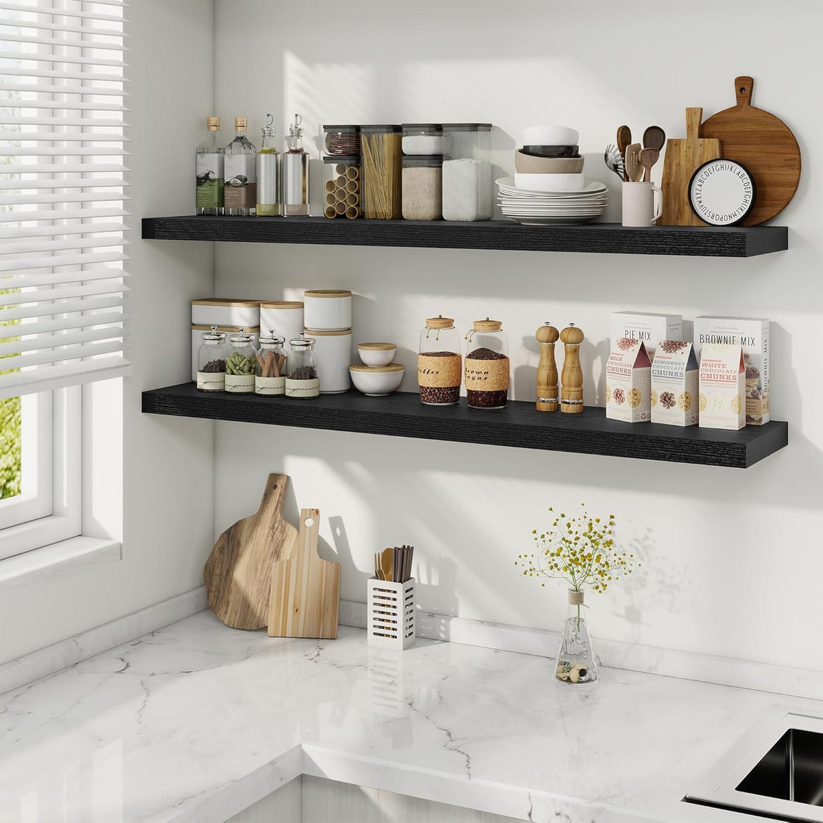 Fun Memories 48 Inch Deep Floating Shelves for Wall, 2 Pack of Long Wall Mounted Wood Shelves with