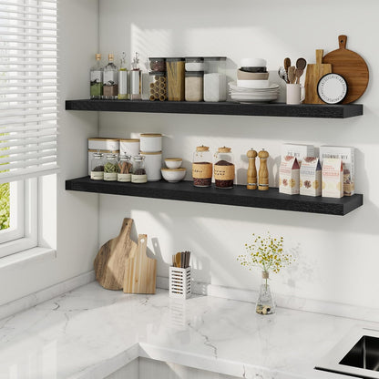 Fun Memories 48 Inch Deep Floating Shelves for Wall, 2 Pack of Long Wall Mounted Wood Shelves with