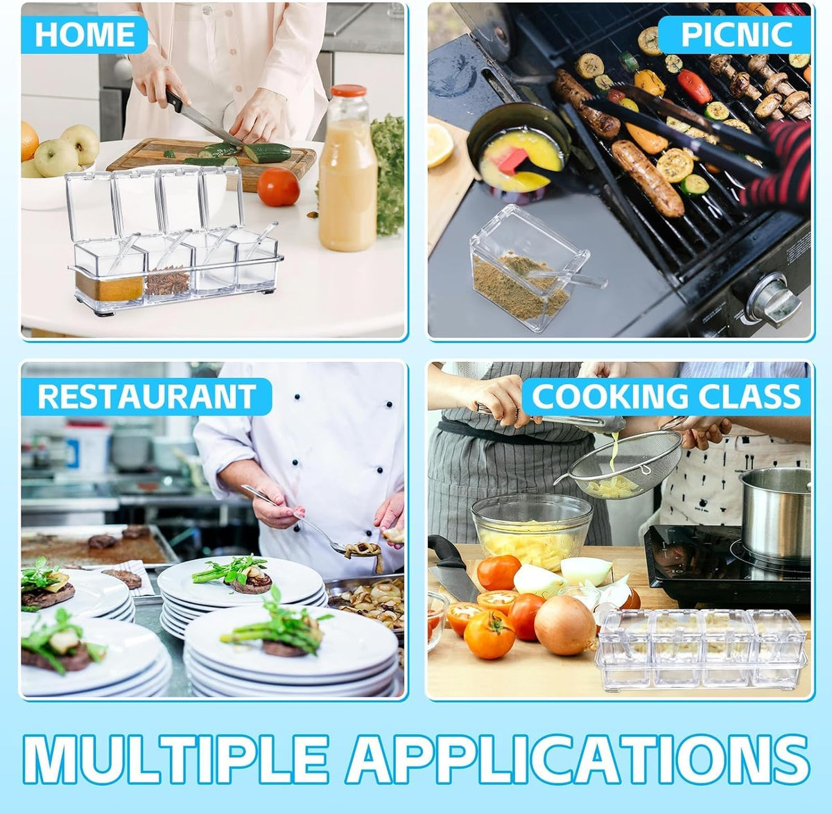 4-Cell Clear Seasoning Rack Spice Box, Storage Container Condiment Jars Acrylic Seasoning Box with
