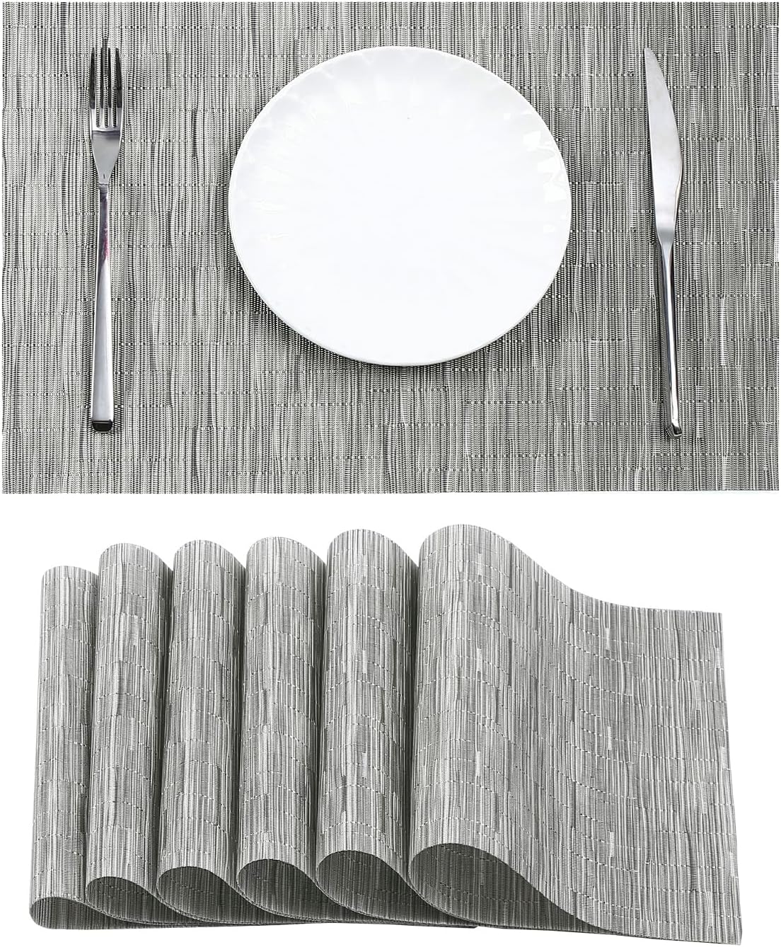 Leetaltree Silver Placemats Set of 6 - Heat Resistant Non-Slip Place mats for Dining Table