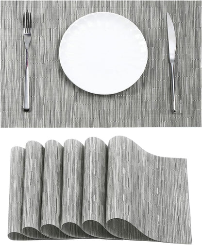 Leetaltree Silver Placemats Set of 6 - Heat Resistant Non-Slip Place mats for Dining Table