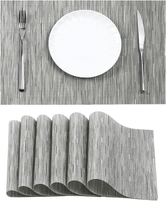 Leetaltree Silver Placemats Set of 6 - Heat Resistant Non-Slip Place mats for Dining Table