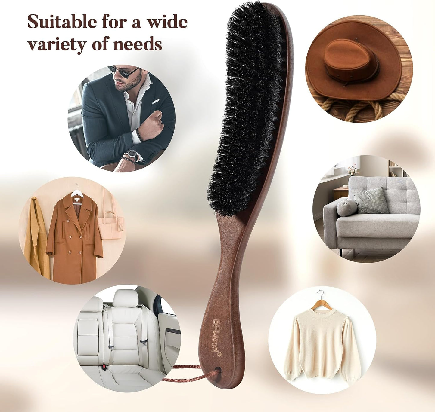 BFWood Clothes Brush - Boar Bristle Lint Brush for Suits, Cashmere, Wool, Velvet, Suede and Pet