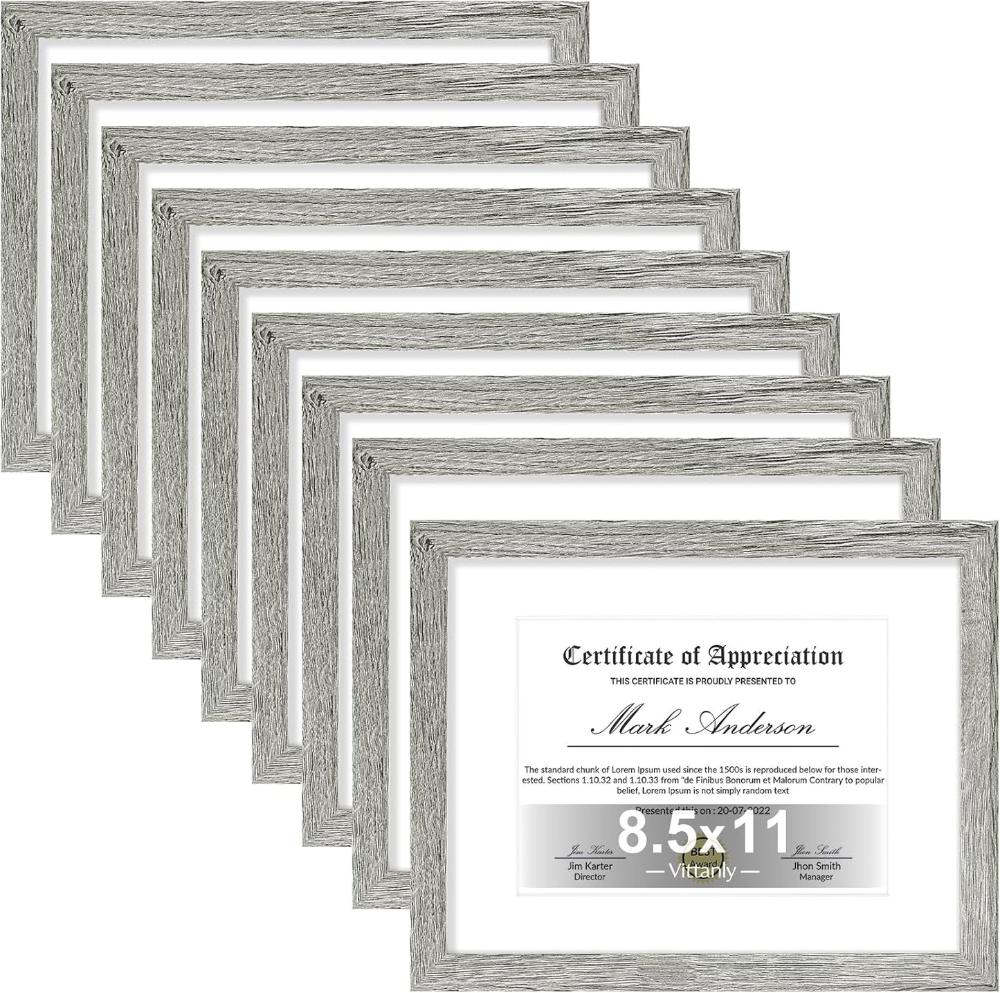 Vittanly 8.5x11 Picture Frames Set of 9, Shatter Resistant Plexiglass, Display 6x8 Pictures with