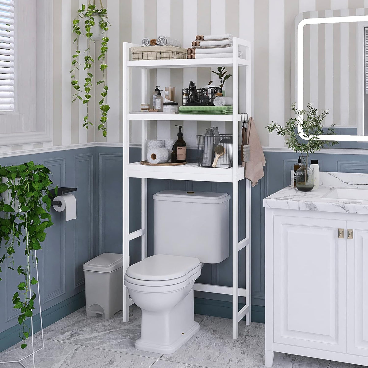 SMIBUY Bathroom Storage Shelf, Bamboo Over-The-Toilet Organizer Rack, Freestanding Toilet Space