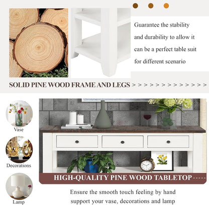Solid Wood Console Table,Sofa Table with Storage Drawers and Bottom Shelf,Entryway Table for Entry