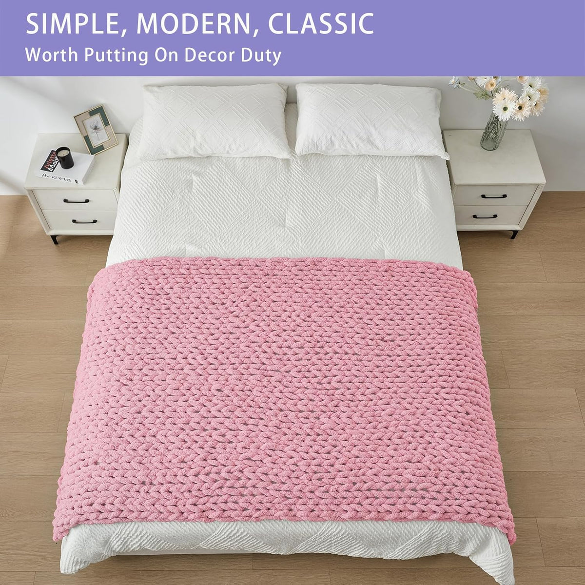Bigacogo Chunky Knit Throw Blanket for Couch, 40x80 inches, 100% Hand Knitted with Thick Jumbo