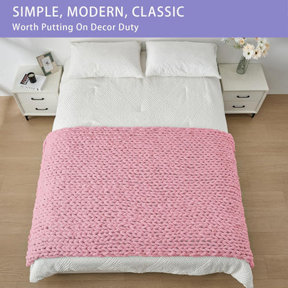 Bigacogo Chunky Knit Throw Blanket for Couch, 40x80 inches, 100% Hand Knitted with Thick Jumbo