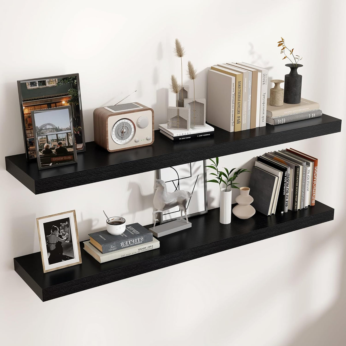 Floating Shelves - 2 Large Wall Mounted Shelves with Invisible Brackets, Long Wood Floating Wall