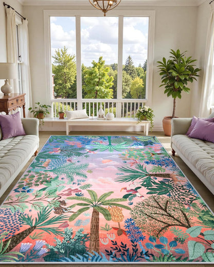 LIVEBOX Jungle Rug 9 x 12 Rug Purple Room Rugs for Bedroom, Soft Washable Area Rugs 9x12 Living