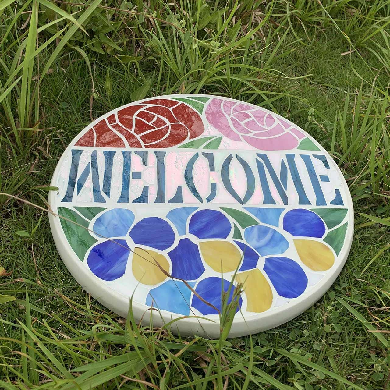 Bieye MSS002 Rose Flowers Tiffany Style Stained Glass Mosaic Decorative Stepping Stone for Garden