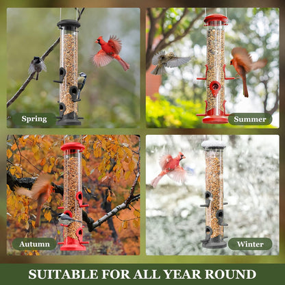 Kingsyard 2 Pack Tube Bird Feeders for Outdoors Hanging, Premium Hard Plastic Bird Feeder with 6