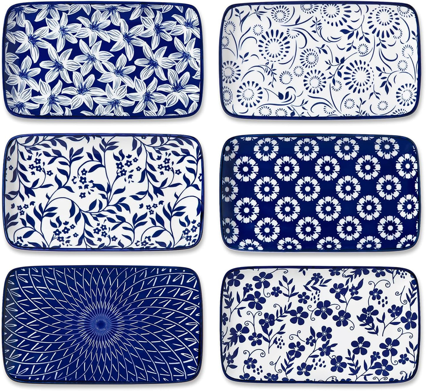 vancasso Selene 8.5 Inch Rectangular Salad Plates Set of 6, Ceramic Salad Plates for Sushi