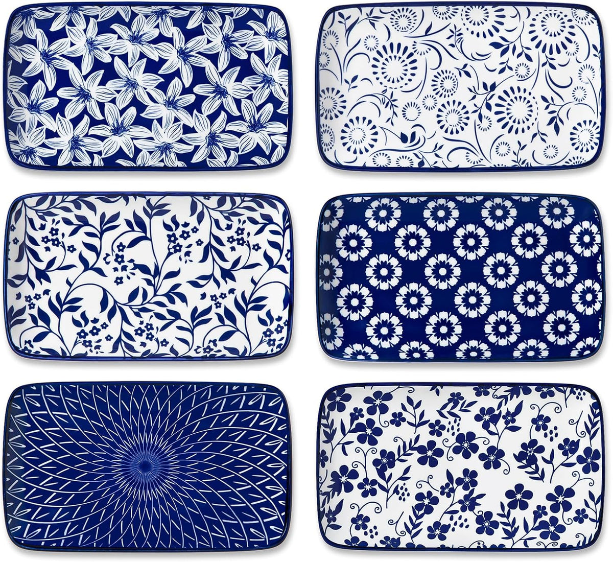 vancasso Selene 8.5 Inch Rectangular Salad Plates Set of 6, Ceramic Salad Plates for Sushi
