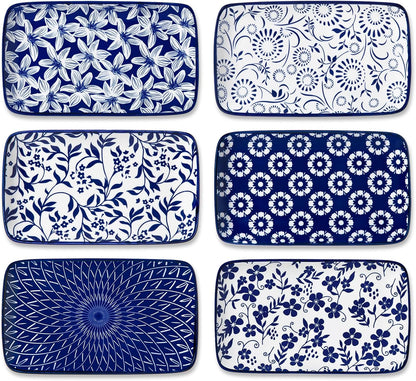 vancasso Selene 8.5 Inch Rectangular Salad Plates Set of 6, Ceramic Salad Plates for Sushi