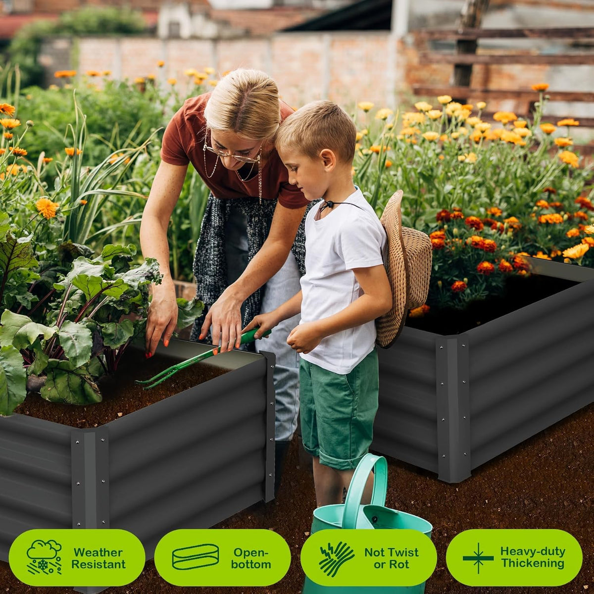 Large Outdoor Planter Boxes Kit Set of 2,6x3x1ft Galvanized Raised Bed Planter with Open-Ended Base