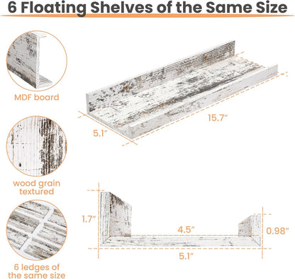 upsimples Floating Shelves for Wall, Wall Shelves for Decor Storage Set of 6, Wall Mounted Wood