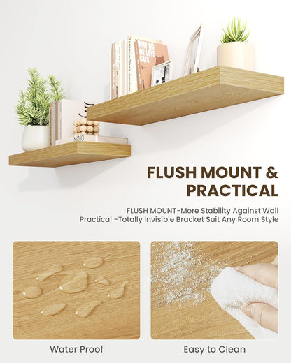 Marsmiles 24" Floating Shelves for Wall, Wooden Shelves with Invisible Brackets Set of 2, Rustic