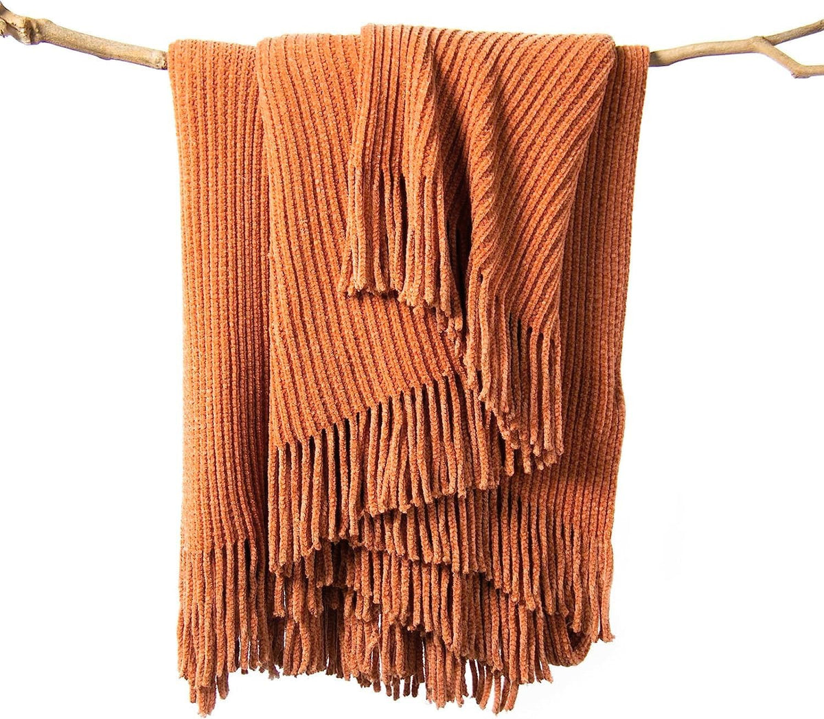 lifein Throw Blanket for Couch, Soft Boho Bed Throw,Cozy Burnt Orange Chenille Knitted Small Spring