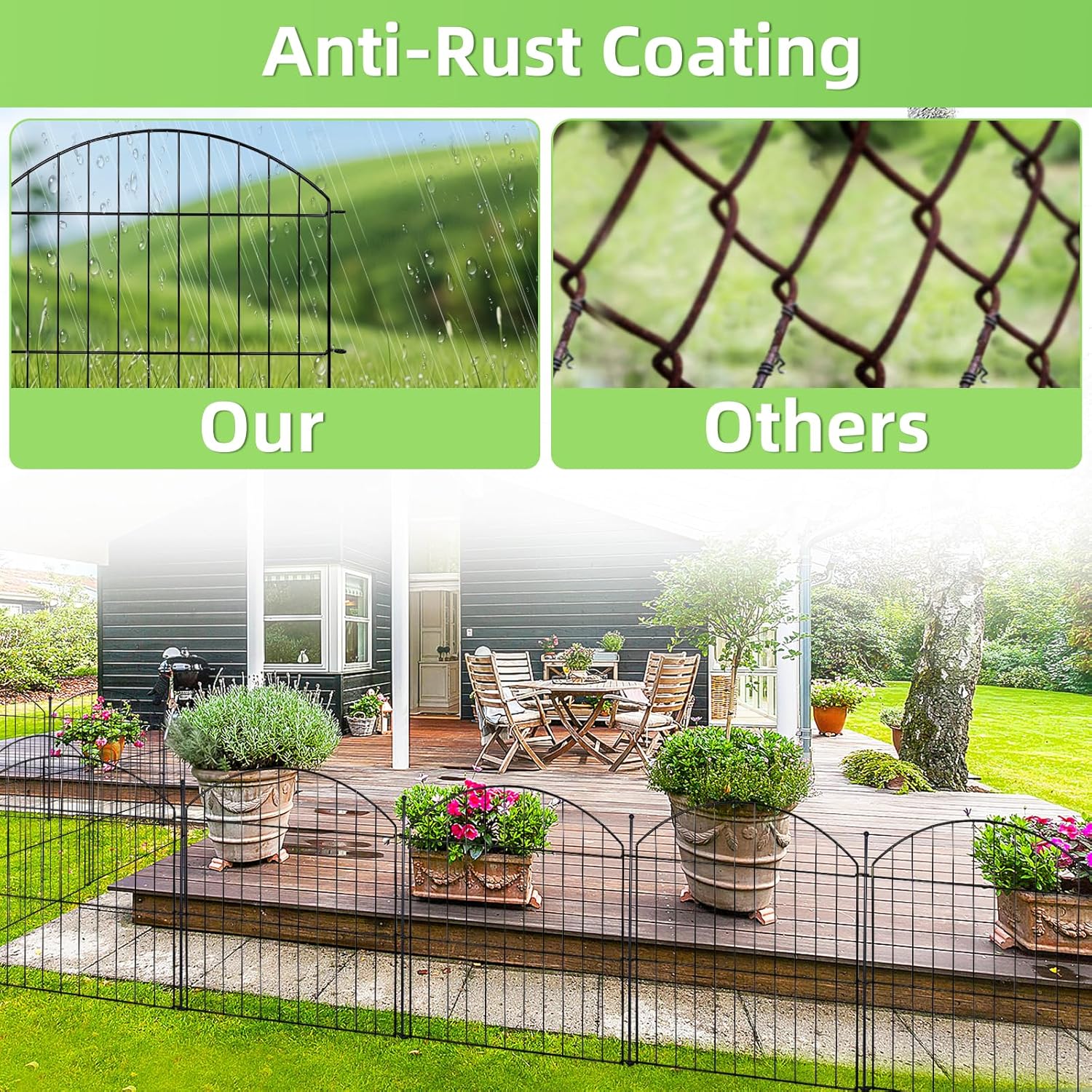 Decorative Garden Fence 24in (H) x20ft (L), 10 Pack No Dig Fence Animal Barrier for Dog, Arched