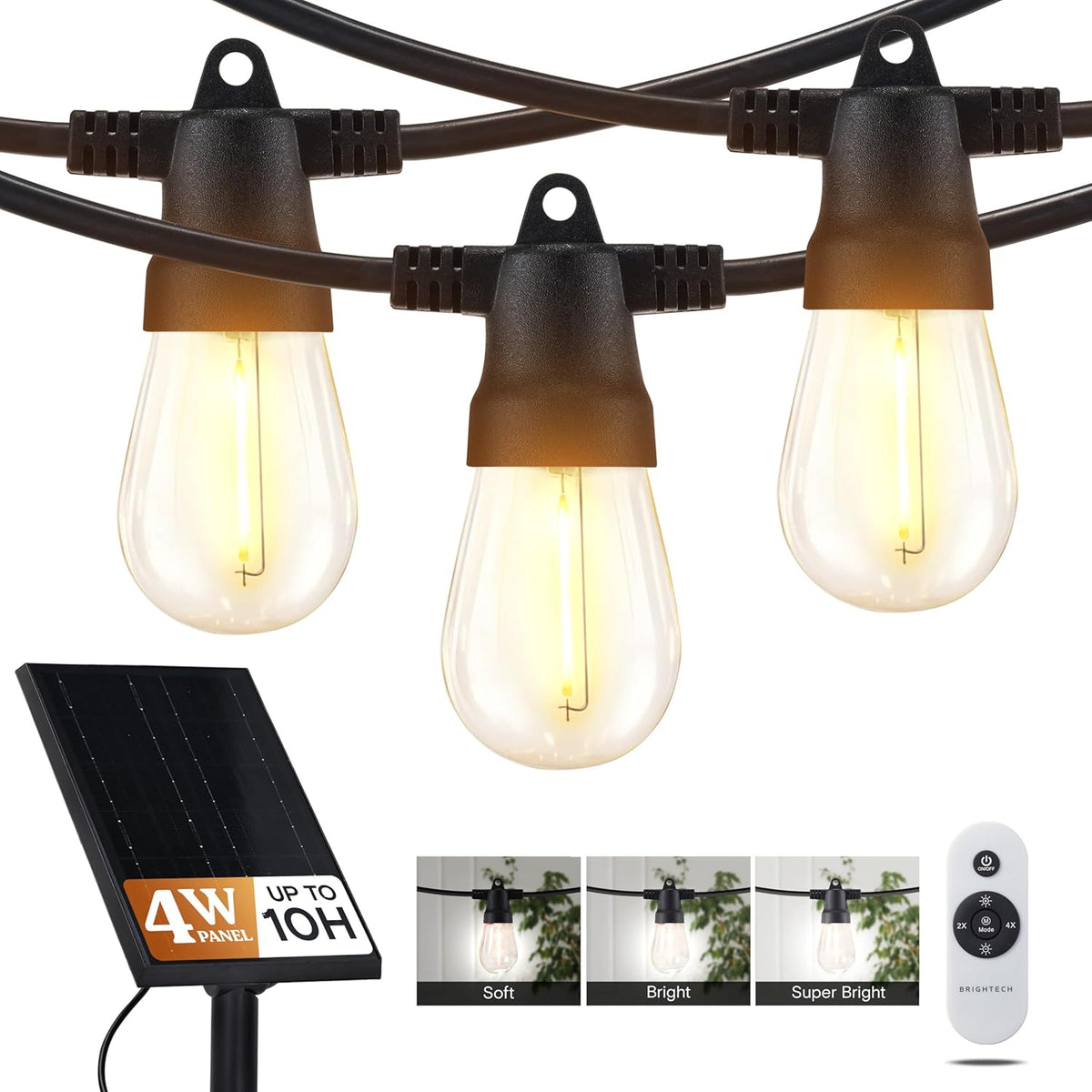 Brightech Ambience Pro Super Bright Solar - 27Ft Remote Control Outdoor String Lights with 12