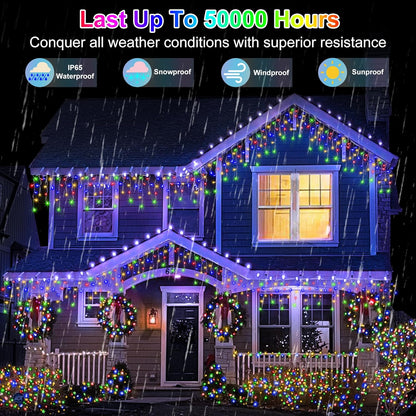 1332 LED 132FT Christmas Lights with 296 Drops, 12 Modes Dimmable Multicolor Outdoor Hanging Lights