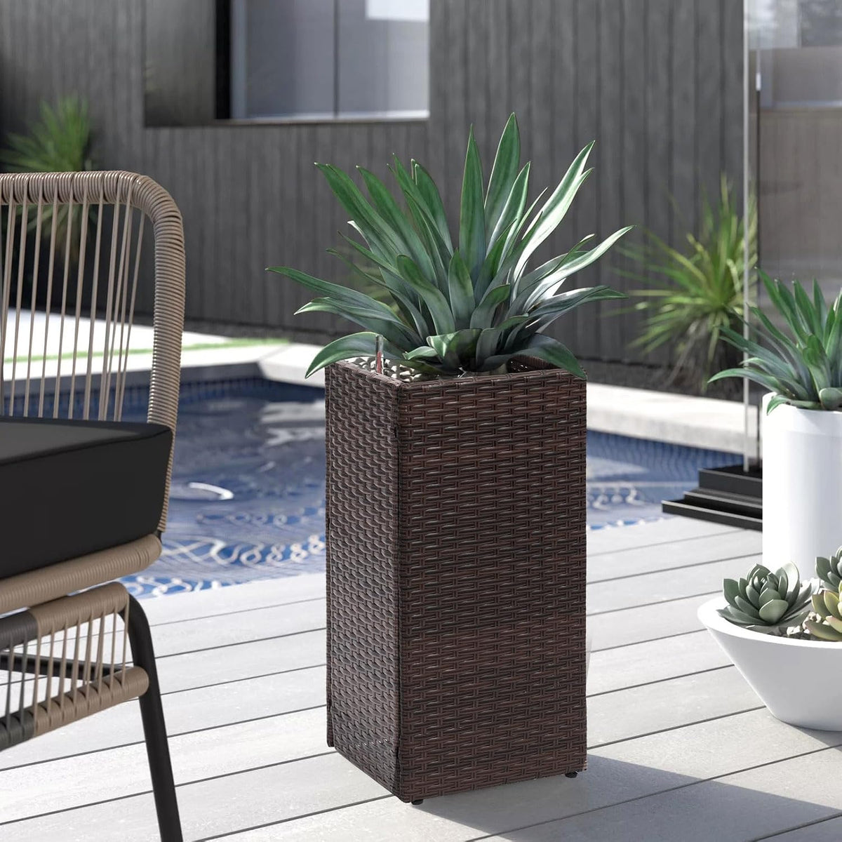 LEWIS&WAYNE Set of 2 Tall Planters for Outdoor Plants Handmade 24'' Wicker Tall Square Planter Box