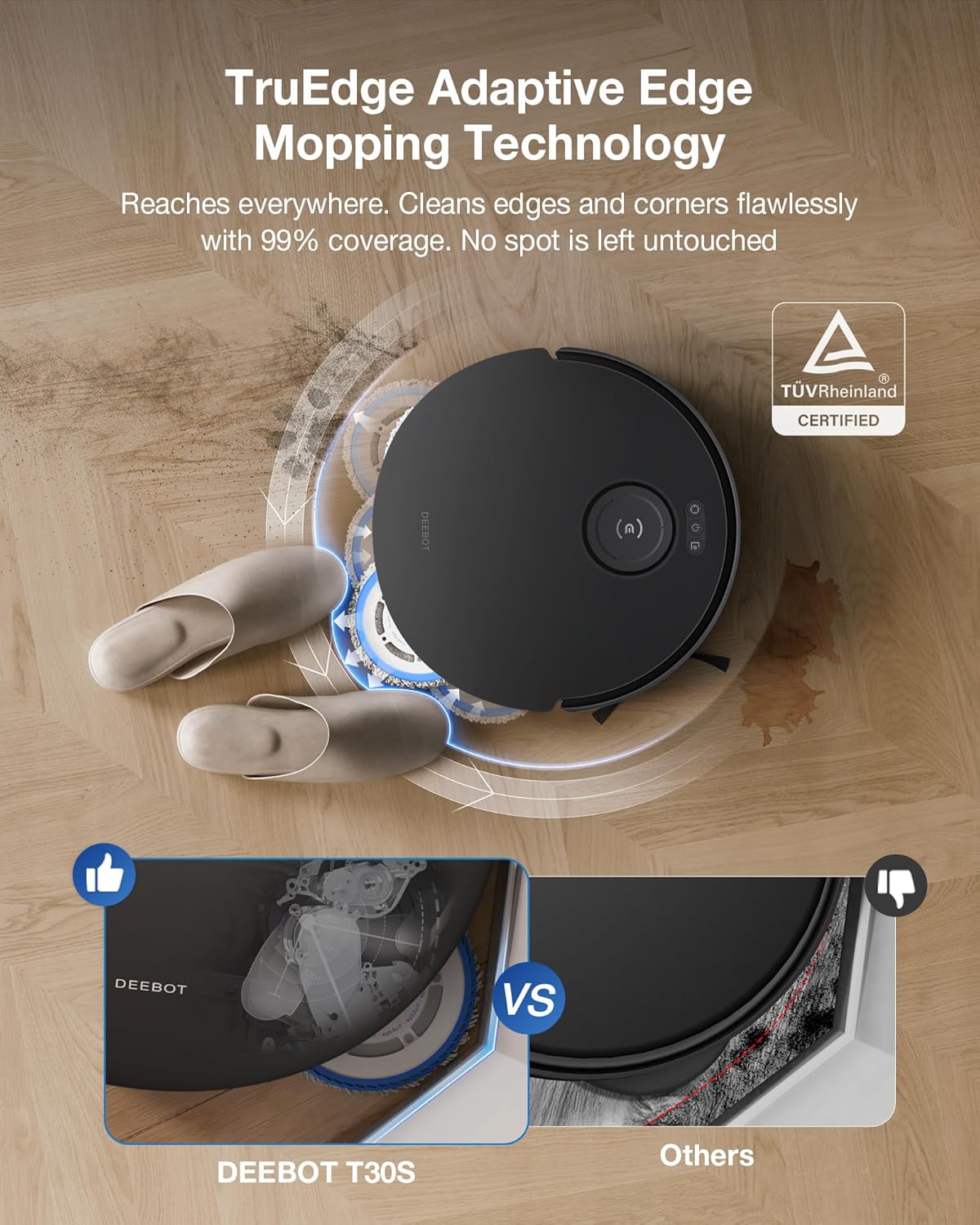 ECOVACS DEEBOT T30S Combo Complete Robot Vacuum and Mop, 11000Pa, ZeroTangle Technology, TruEdge