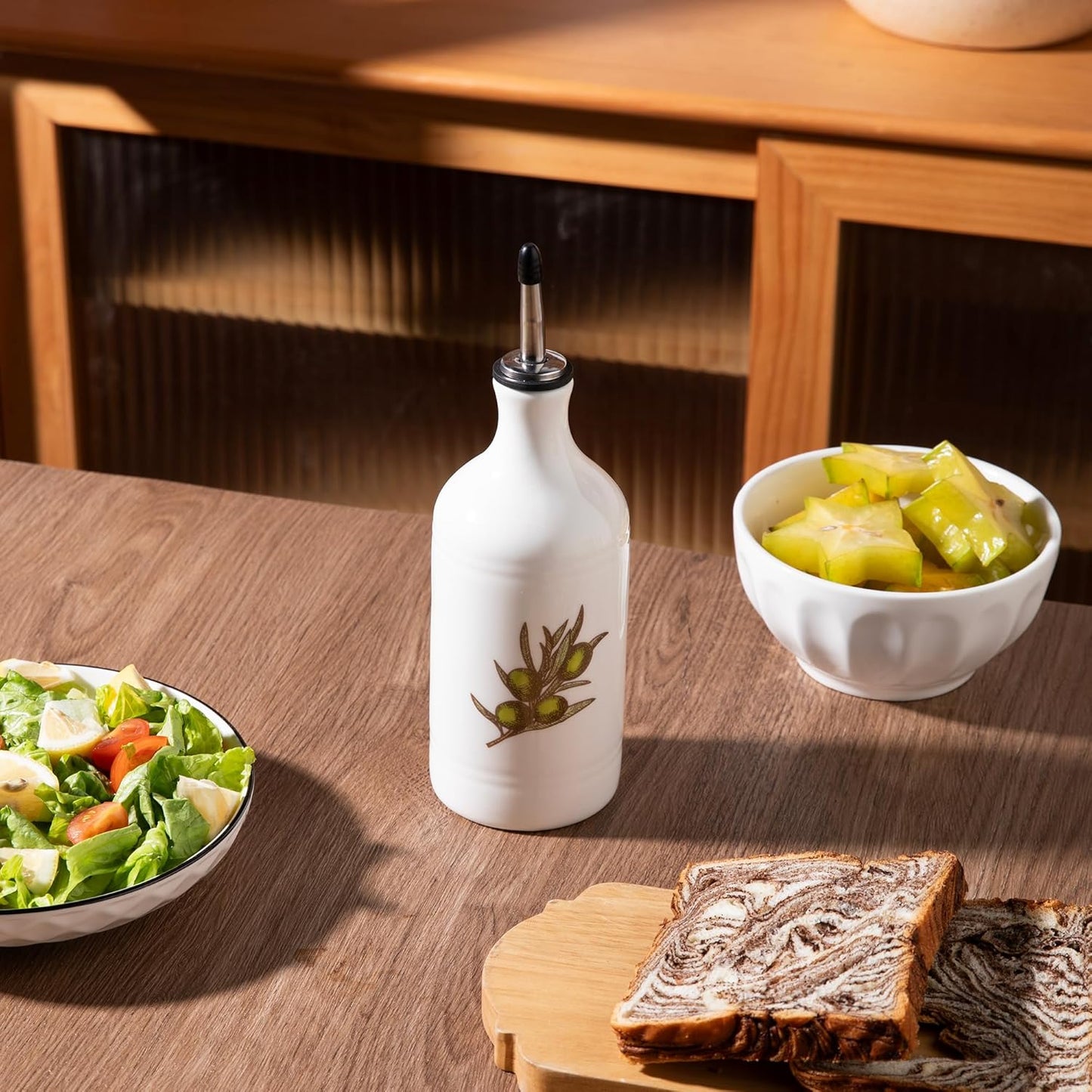 Sweejar Porcelain Olive Oil Dispenser Bottle, Opaque Oil Cruet Protects Oil to Reduce Oxidation