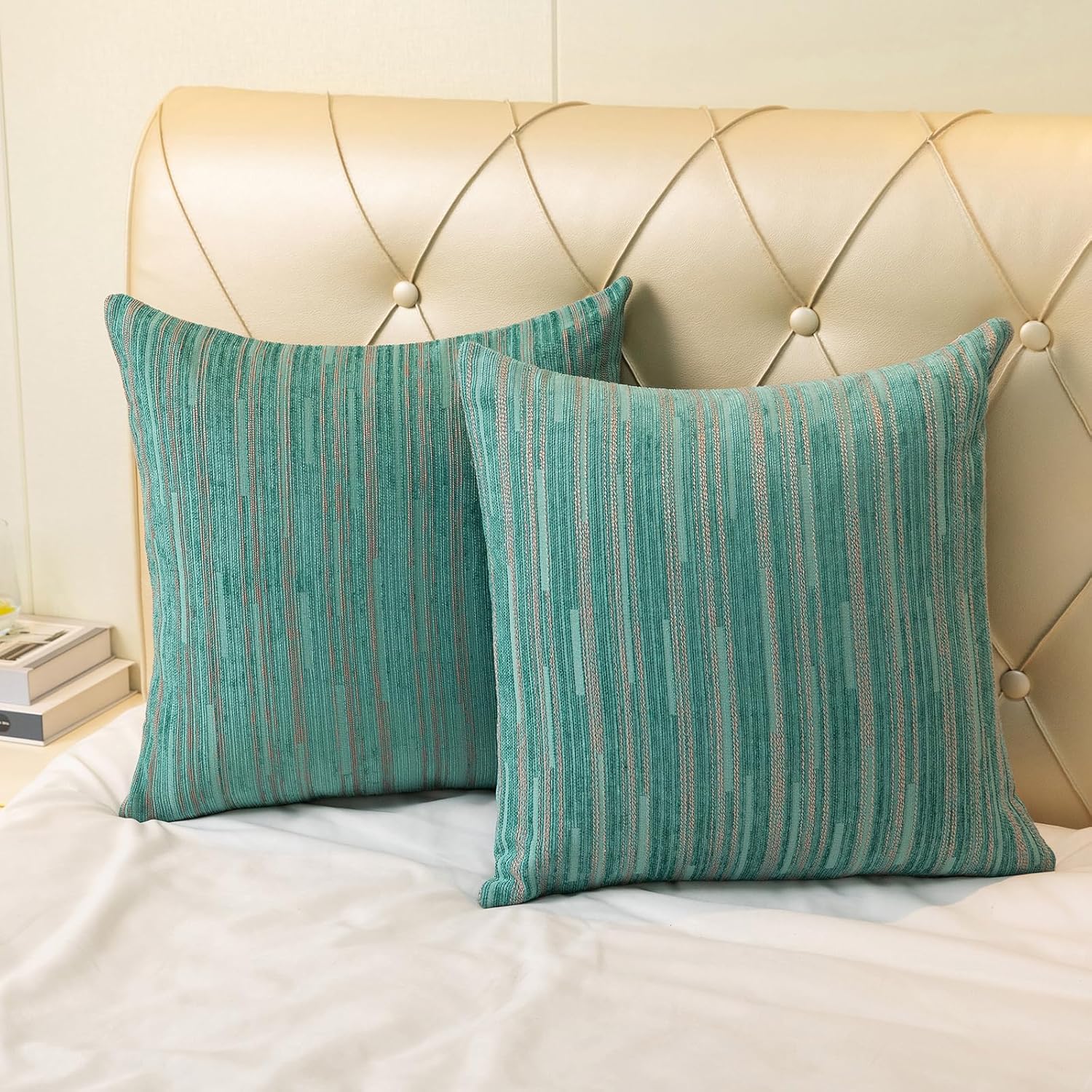 Yeiotsy Decorative Pillow Covers Teal, Pack of 2, Modern Striped Throw Pillow Cases Geometric