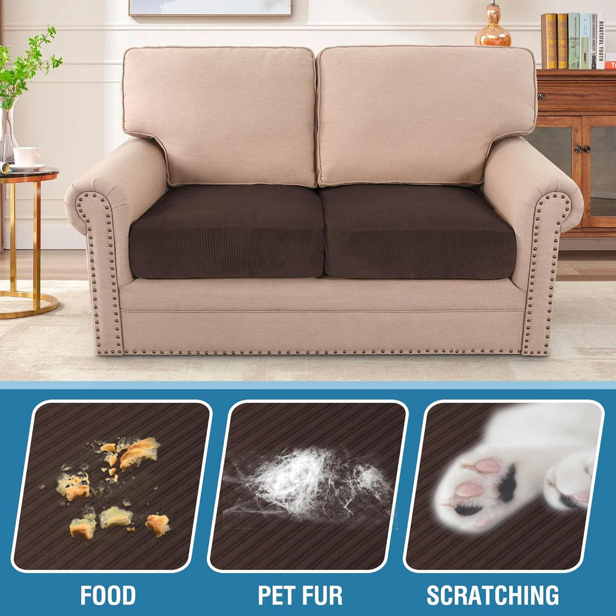 H.VERSAILTEX Velvet Stretch Couch Cushion Cover Plush Cushion Slipcover for Chair Loveseat Sofa