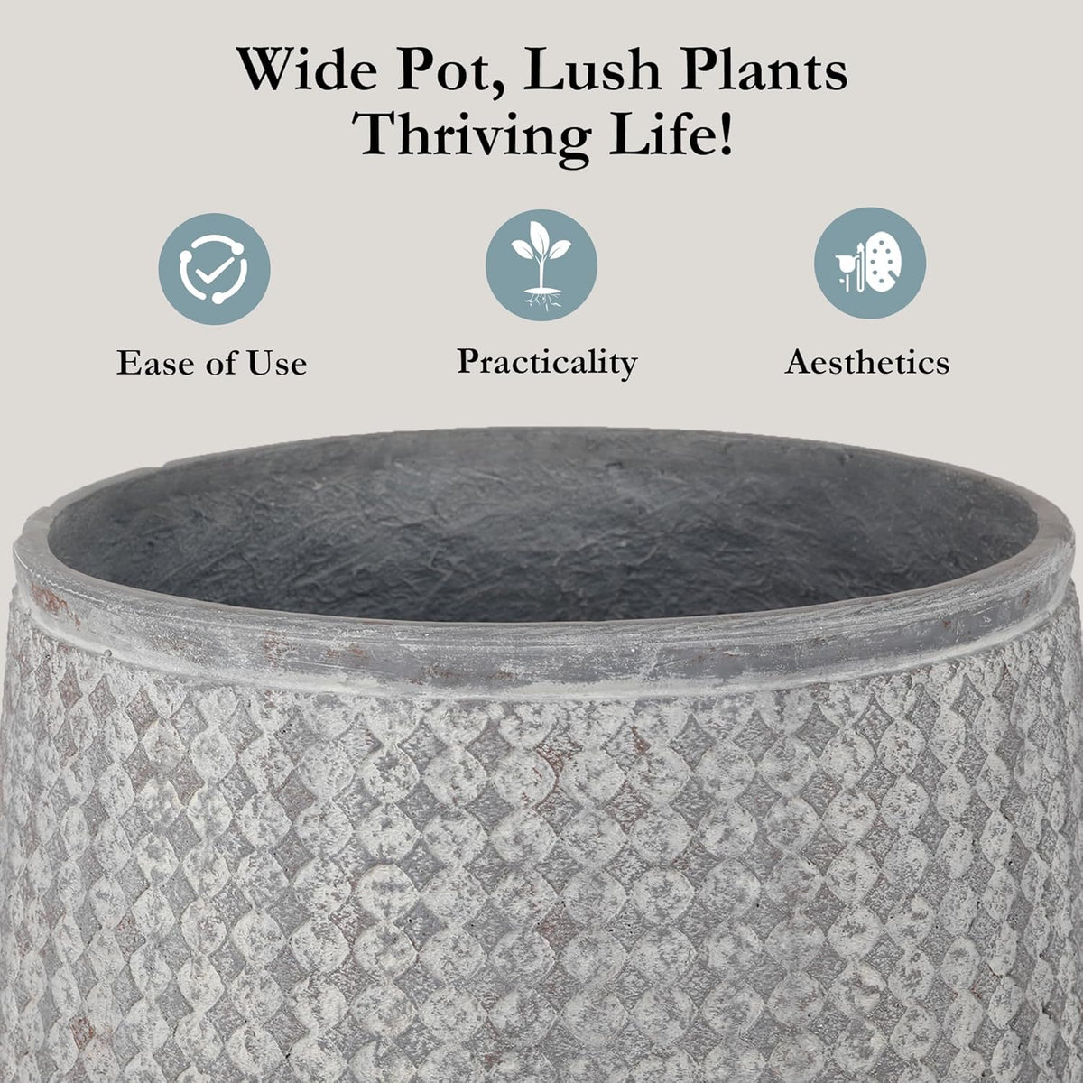 Worth Garden Large Round Planters Set of 2 (14.5"x17.5" & 12" x15“) - Lightweight Magnesium Oxide