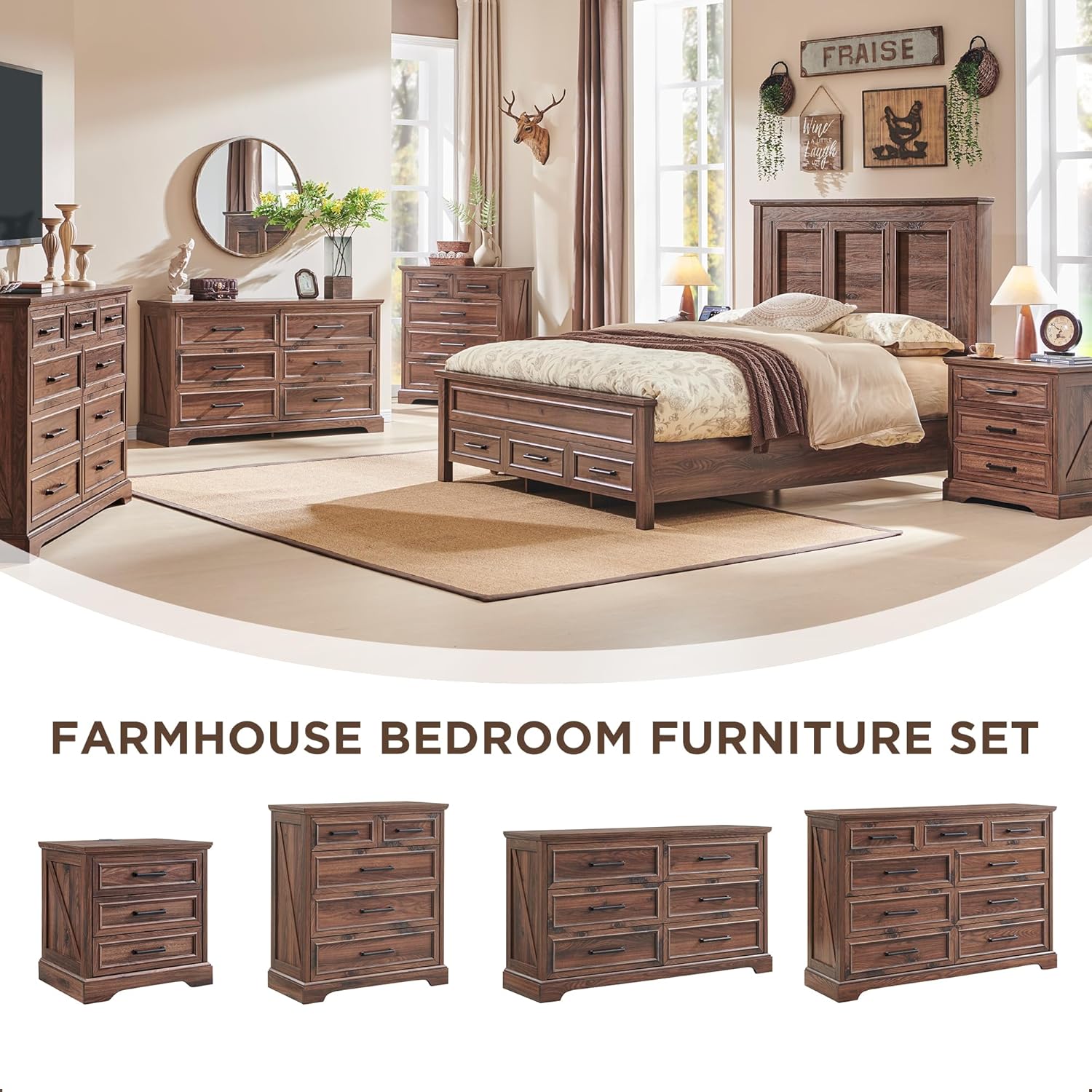 Farmhouse 9 Drawer Dresser for Bedroom, 36 Inch Tall Modern Dresser TV Stand with Large Drawers &