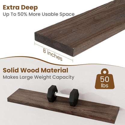 Floating Shelves for Wall Decor, 8 Inch Deep Rustic Solid Elm Wood Floating Shelves Wall Mounted