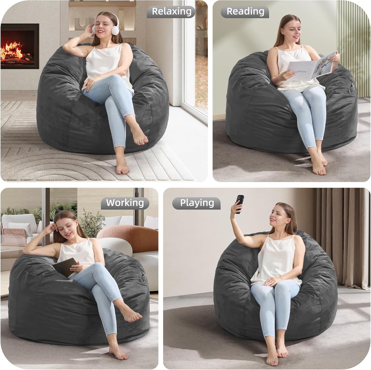 Hobestluk 3FT Bean Bag Chair Giant Bean Bag Chairs for Adults Large Bean Chairs with Removable