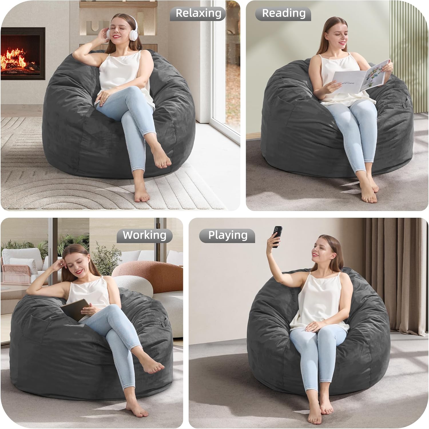 Hobestluk 3FT Bean Bag Chair Giant Bean Bag Chairs for Adults Large Bean Chairs with Removable