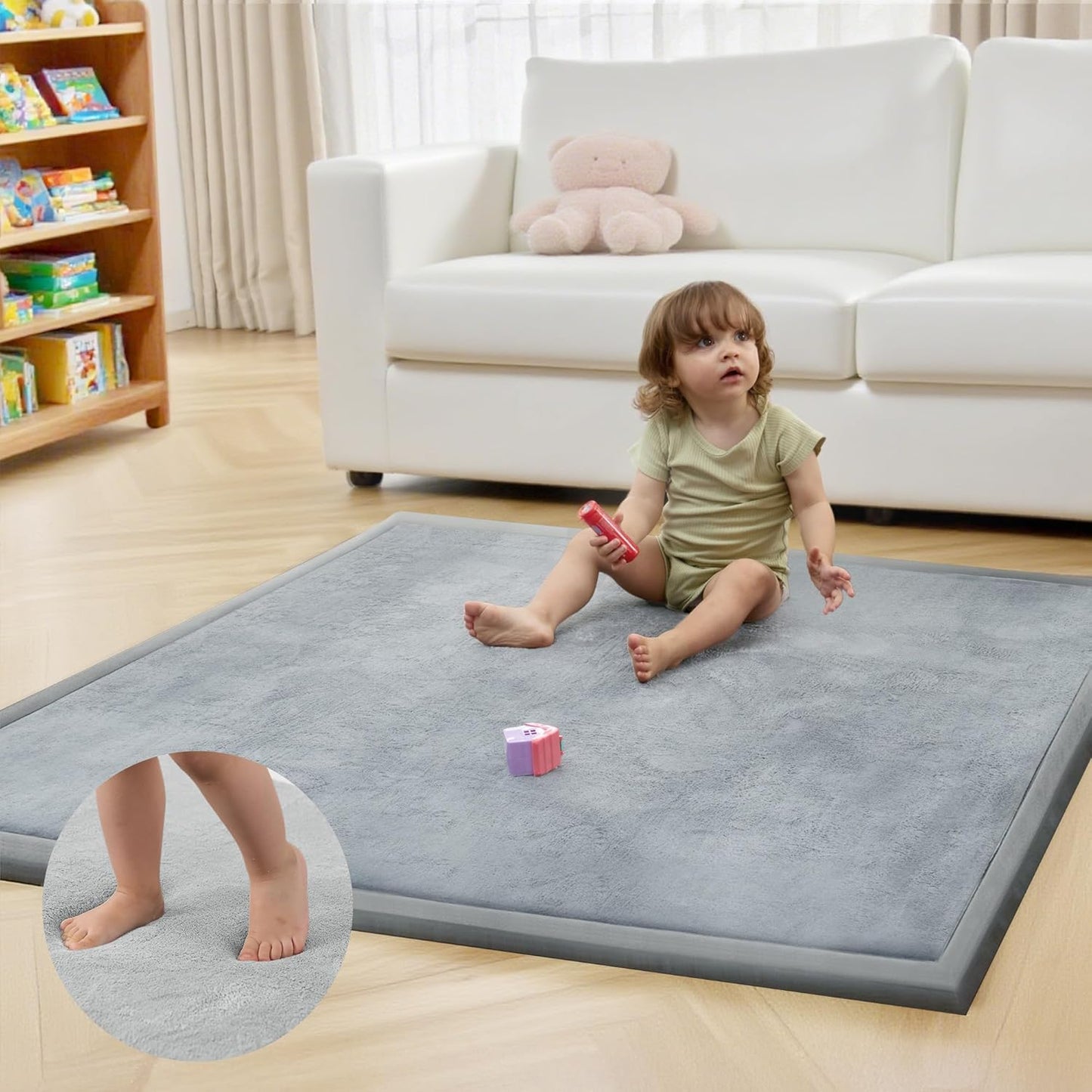 ACOMOPACK Baby Play Mat for Floor 1.3" Thick Memory Foam 50x50 Soft Velvet Playpen Mat for