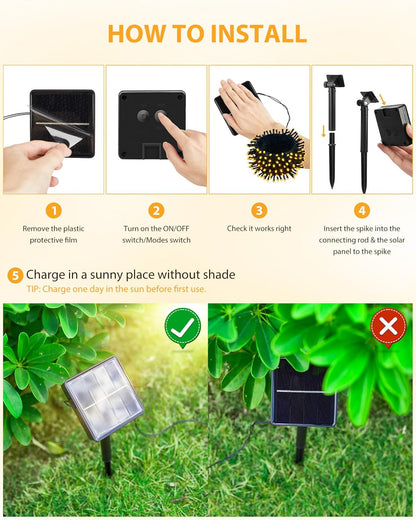 Brightown 2 Pack Solar String Lights for Outside, 92Ft 240 LED Solar Lights Outdoor Waterproof with