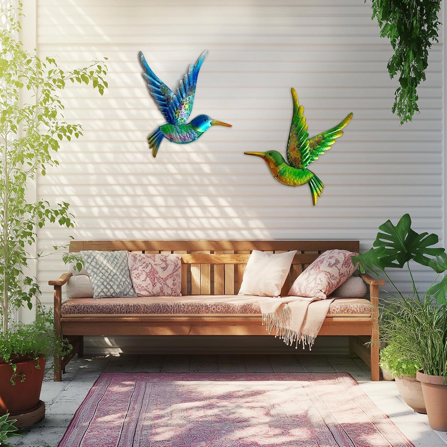 HONGLAND Metal Hummingbird Wall Art 12inch Metal Birds Wall Sculpture Garden Decoration Outdoor