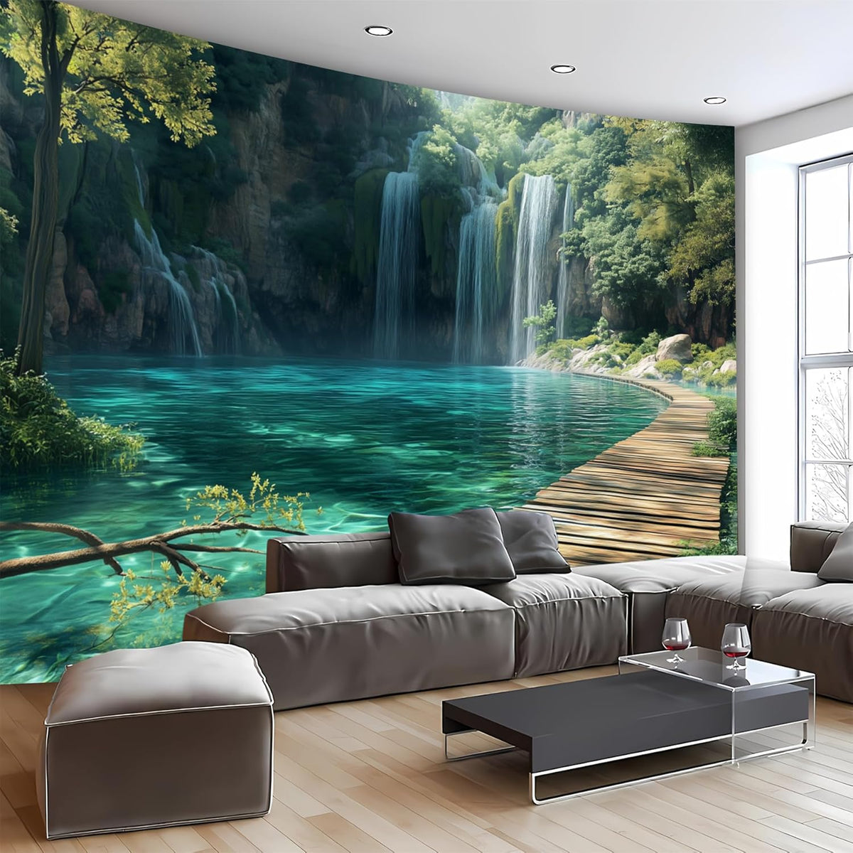 BSFHH Nature Tapestry Forest Tree Sea Cave Wall Hanging, Stream Through Rainforest Landscape Wall