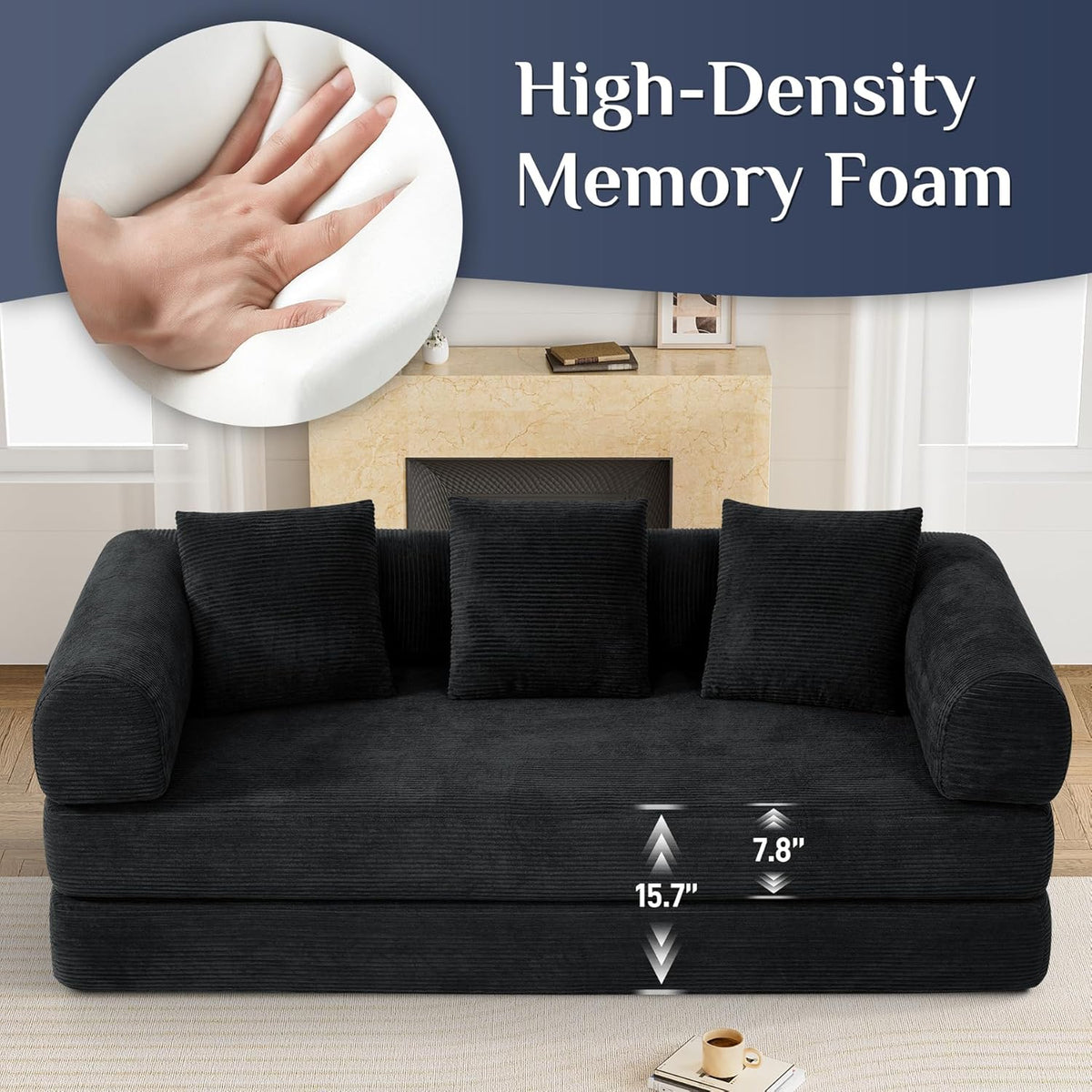 Convertible Sleeper Sofa Bed with Pillow, 4-in-1 Corduroy Folding Mattress Couch with Fixed-Shape